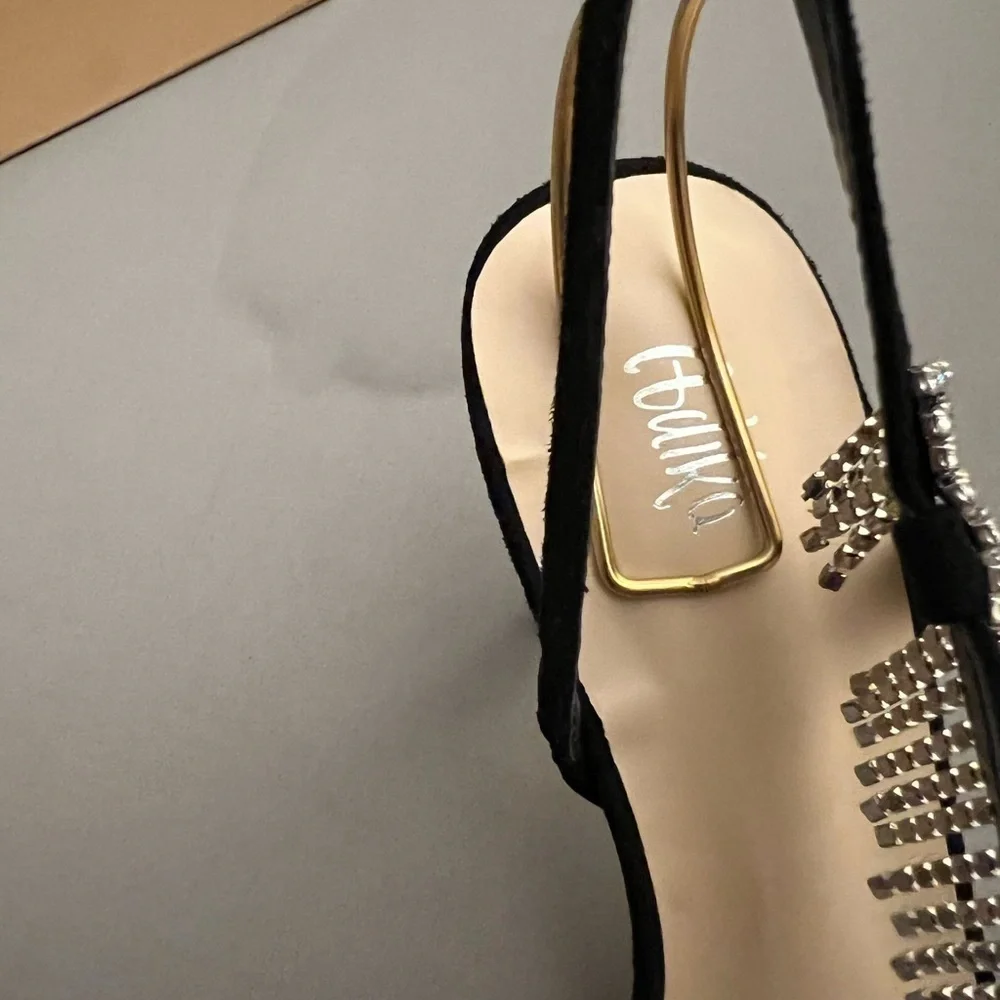 Adika Black Rhinestone Fringe Strappy Sandals 8